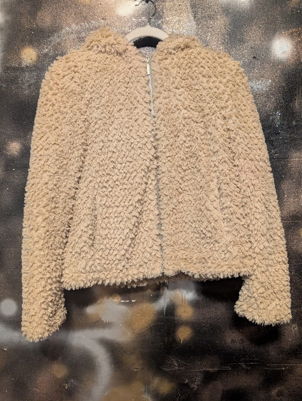 Collection B Cream Sherpa Zip-Up Hoodie Jacket